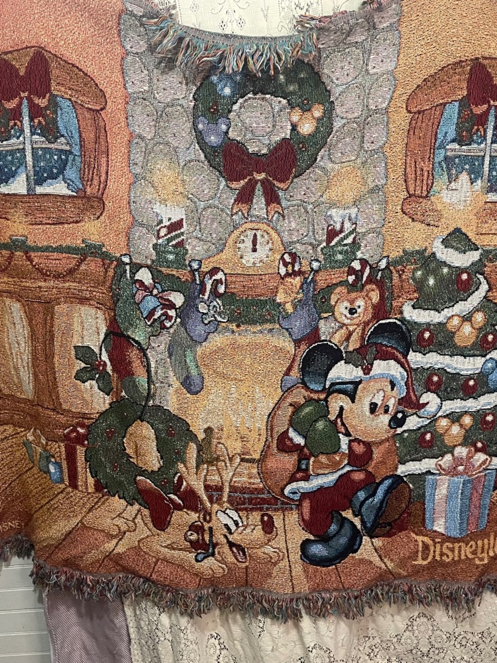 vintage Disneyland Resort Christmas holiday tapestry woven throw blanket